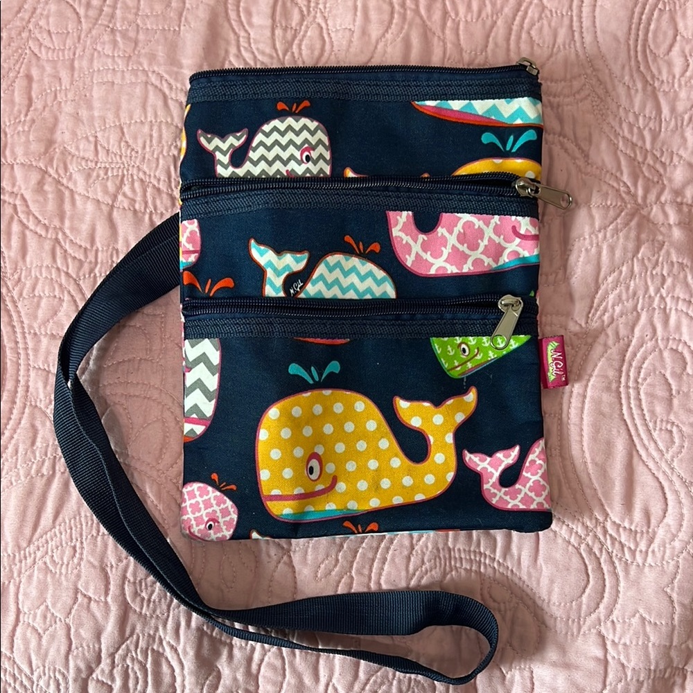 Stylish Blue Crossbody Bag with Cute Color Whales and Modern Appeal